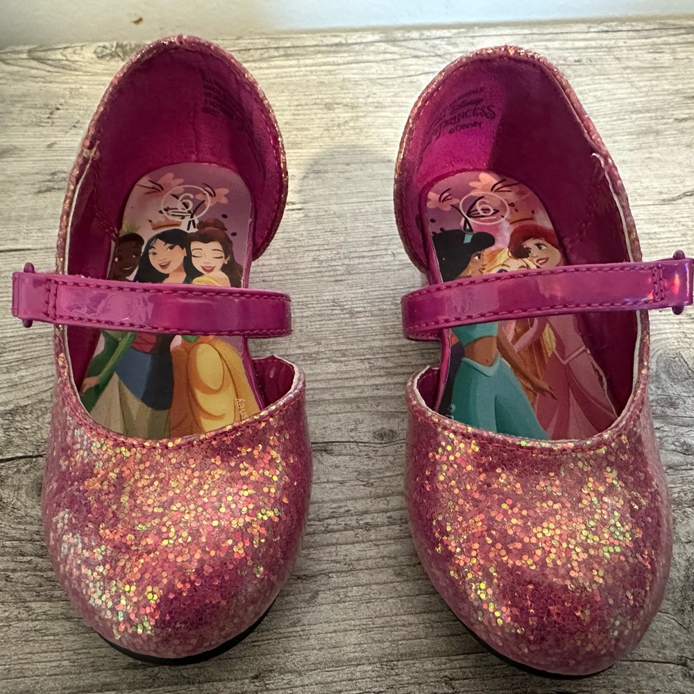 Disney Girls' Pink Glitter Mary Jane Dress Shoes with Princess Insole